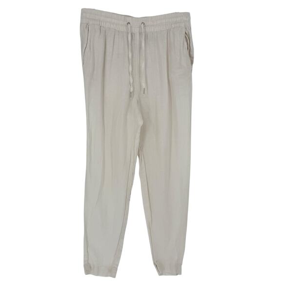 H&M White Linen Pants Drawstring Waist Casual Lightweight Cropped Women's Size 2 - Picture 1 of 6